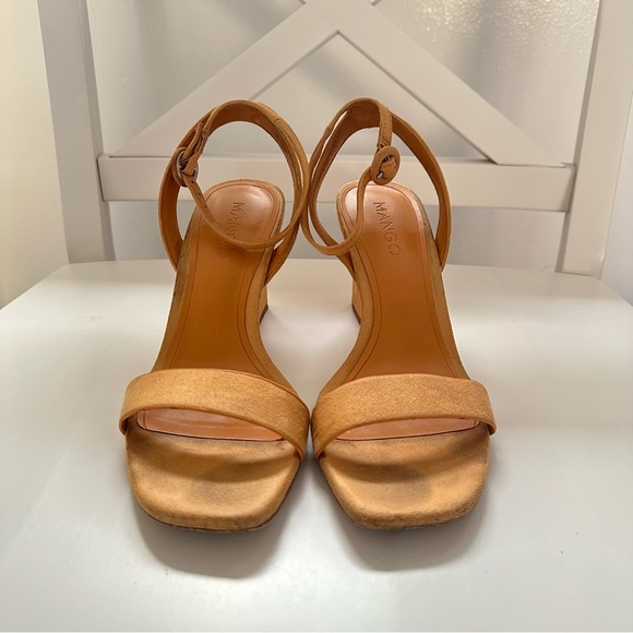 Mango Ankle Strap Faux Suede Heeled Sandals in Peach Orange - Picture 2 of 10